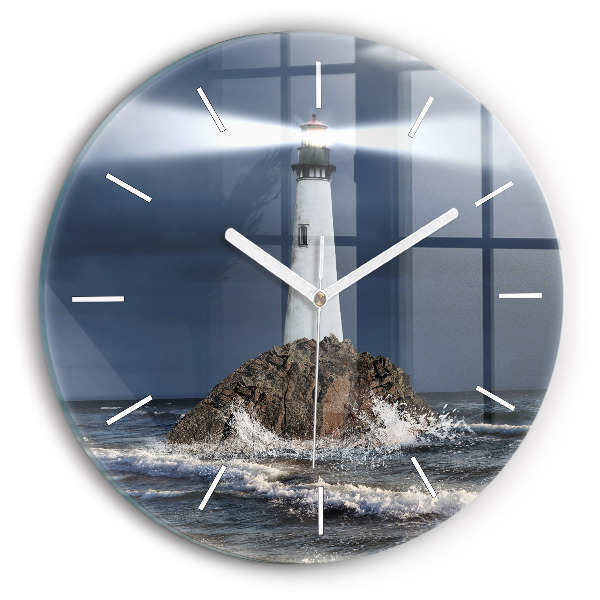 Round glass wall clock Lighthouse