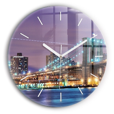 Round glass wall clock Brooklyn Bridge and East River