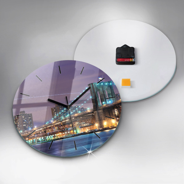 Round glass wall clock Brooklyn Bridge and East River