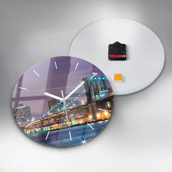 Round glass wall clock Brooklyn Bridge and East River