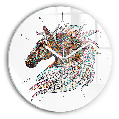 Round glass wall clock Horse illustration