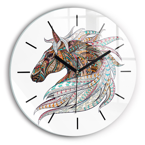 Round glass wall clock Horse illustration