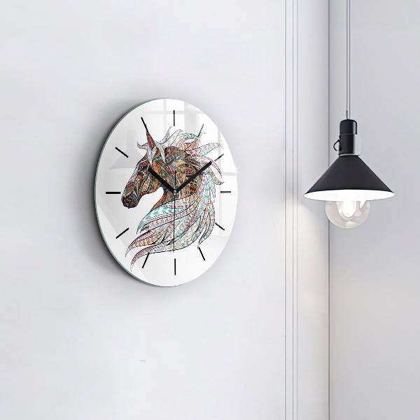 Round glass wall clock Horse illustration