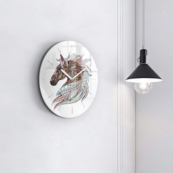 Round glass wall clock Horse illustration