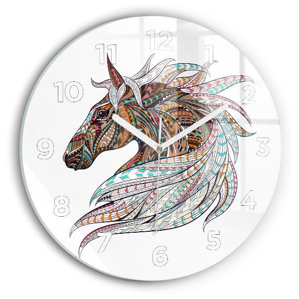 Round glass wall clock Horse illustration