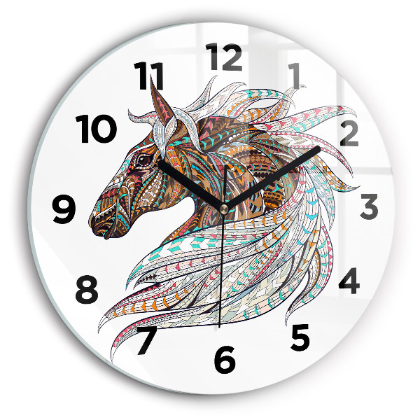 Round glass wall clock Horse illustration