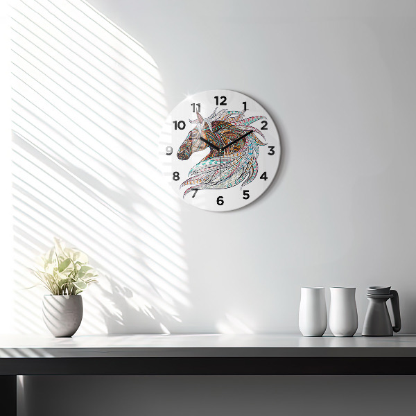 Round glass wall clock Horse illustration
