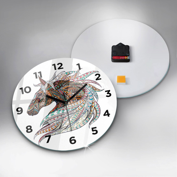 Round glass wall clock Horse illustration