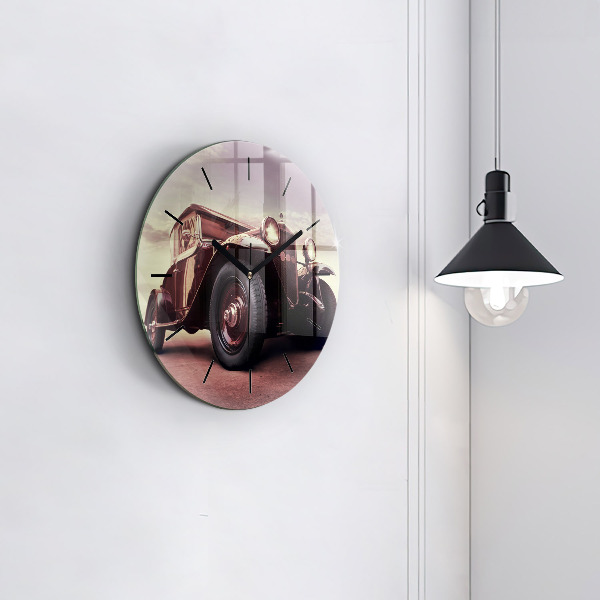Round glass wall clock Vintage car