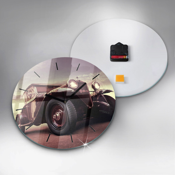 Round glass wall clock Vintage car