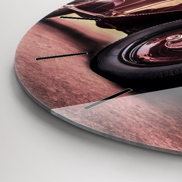 Round glass wall clock Vintage car