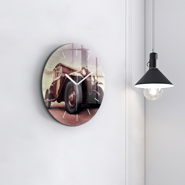 Round glass wall clock Vintage car