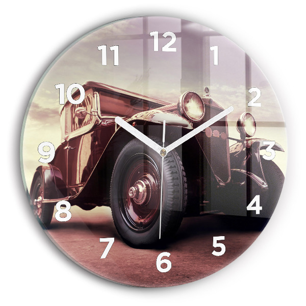 Round glass wall clock Vintage car