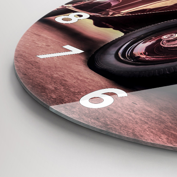 Round glass wall clock Vintage car