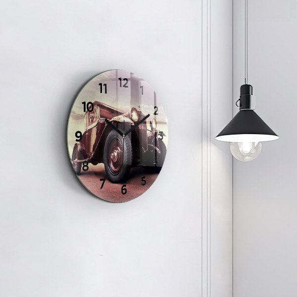 Round glass wall clock Vintage car
