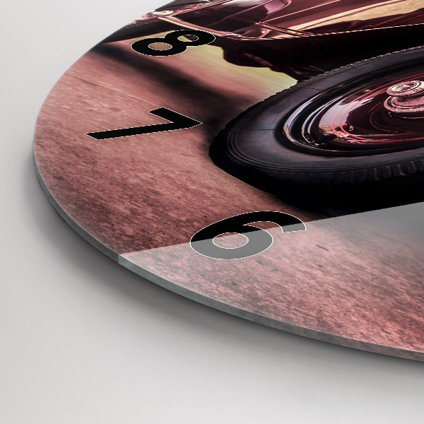 Round glass wall clock Vintage car