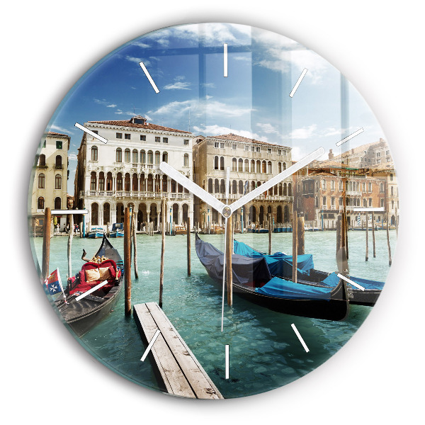 Round glass wall clock Gondolas Venice Italy
