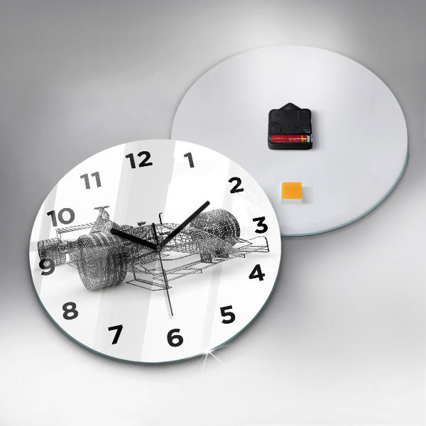 Round glass wall clock F1 car design