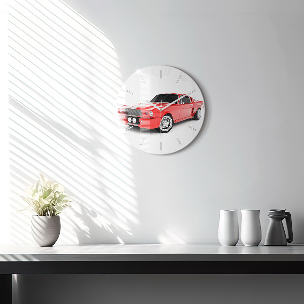 Round glass wall clock Sports car
