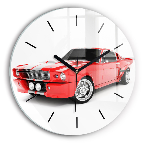 Round glass wall clock Sports car