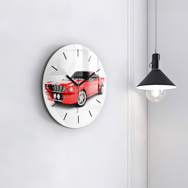 Round glass wall clock Sports car