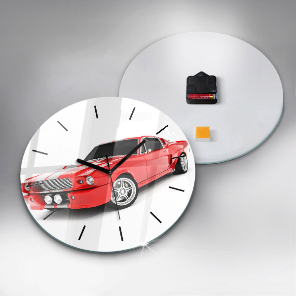 Round glass wall clock Sports car