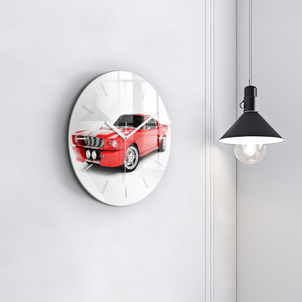 Round glass wall clock Sports car