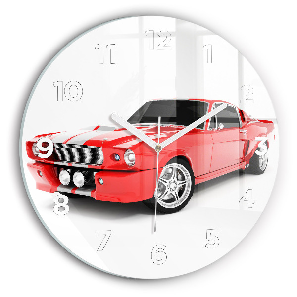 Round glass wall clock Sports car