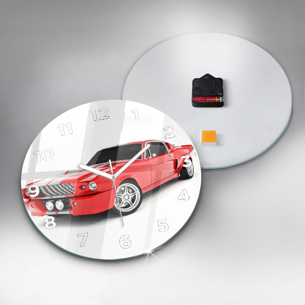 Round glass wall clock Sports car