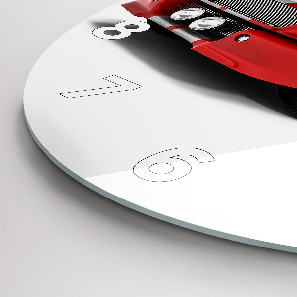 Round glass wall clock Sports car