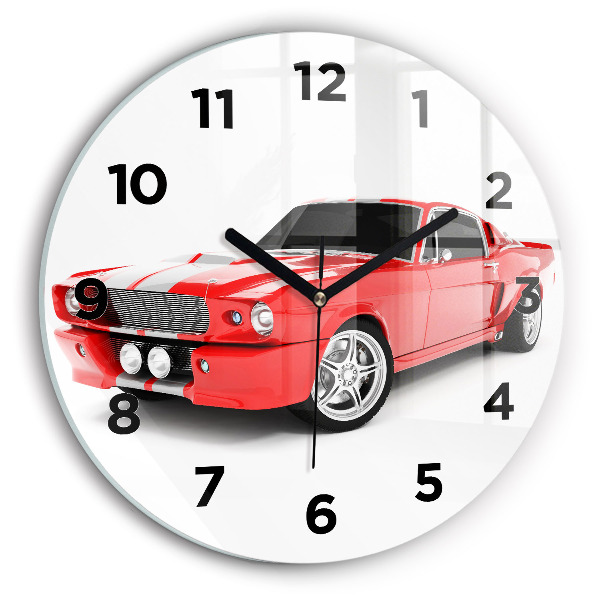 Round glass wall clock Sports car