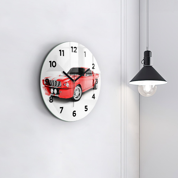 Round glass wall clock Sports car