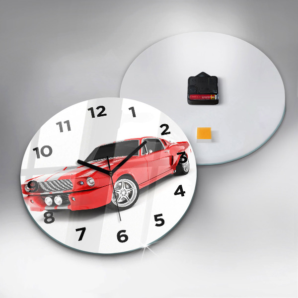 Round glass wall clock Sports car