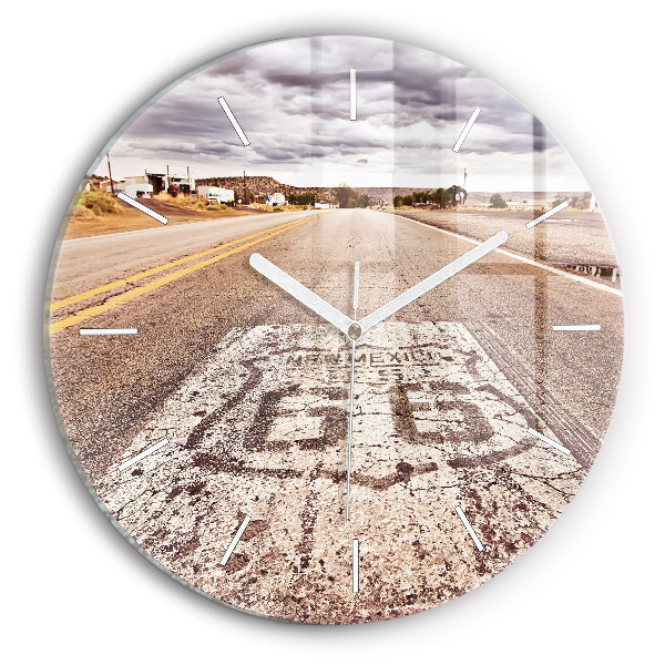 Round glass wall clock Route 66 USA