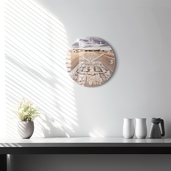 Round glass wall clock Route 66 USA