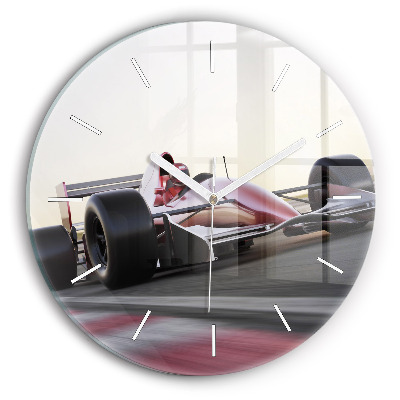 Round glass wall clock Sports racing car