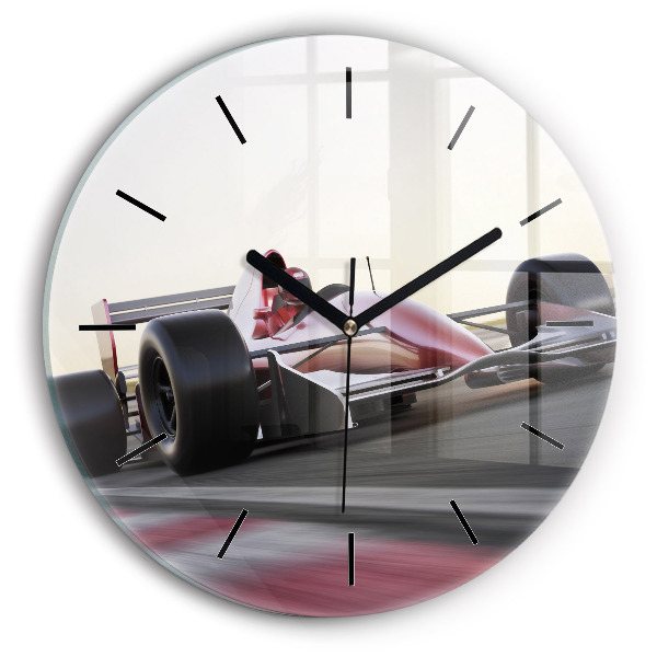Round glass wall clock Sports racing car