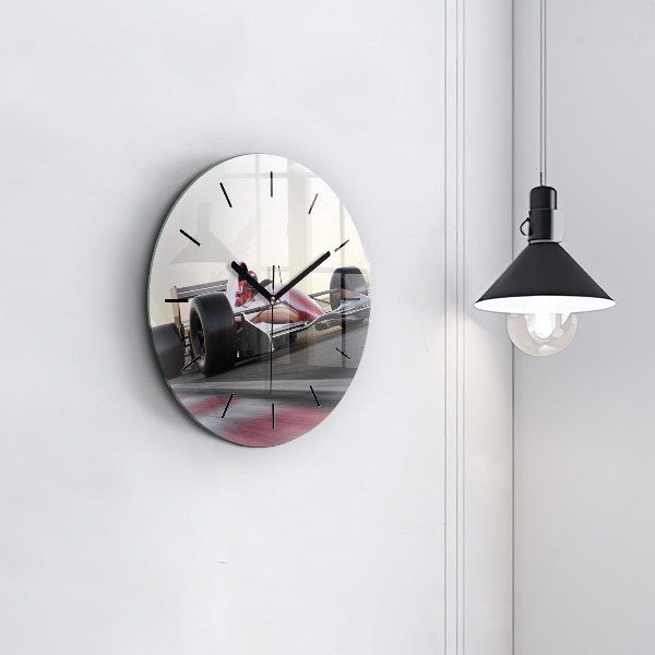 Round glass wall clock Sports racing car
