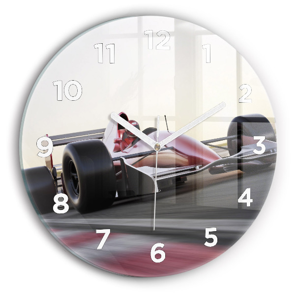 Round glass wall clock Sports racing car