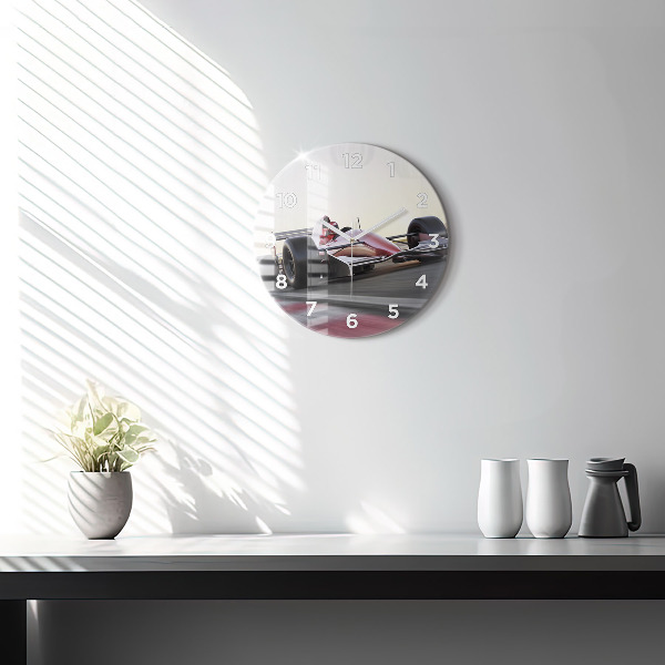 Round glass wall clock Sports racing car