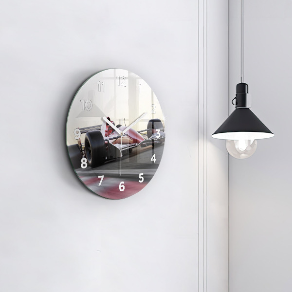 Round glass wall clock Sports racing car