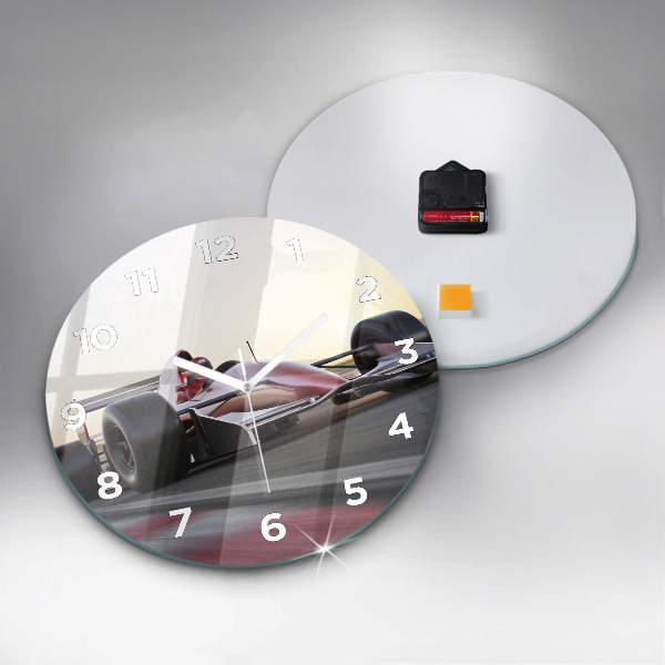 Round glass wall clock Sports racing car