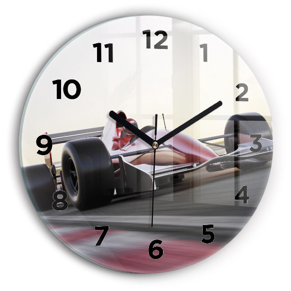 Round glass wall clock Sports racing car