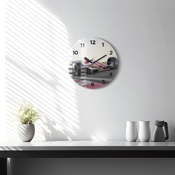 Round glass wall clock Sports racing car