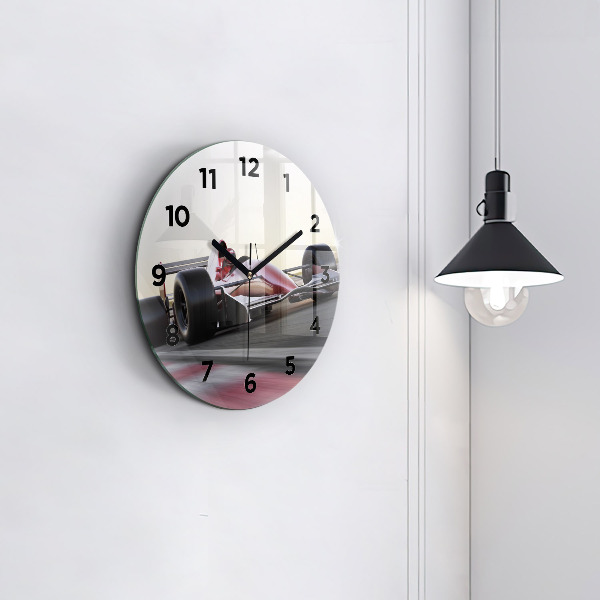 Round glass wall clock Sports racing car