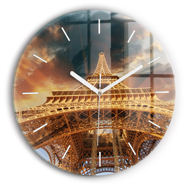 Round glass wall clock Eiffel Tower