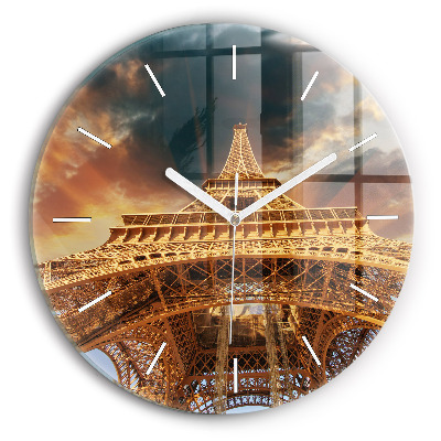 Round glass wall clock Eiffel Tower