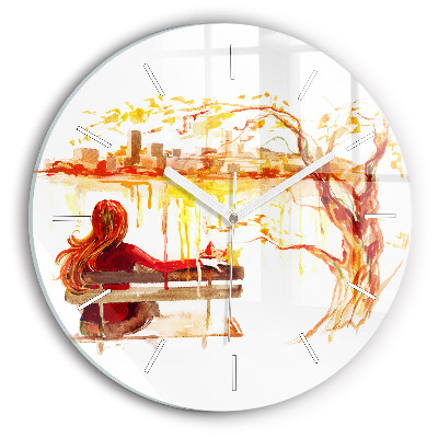 Round glass wall clock Autumn Landscape