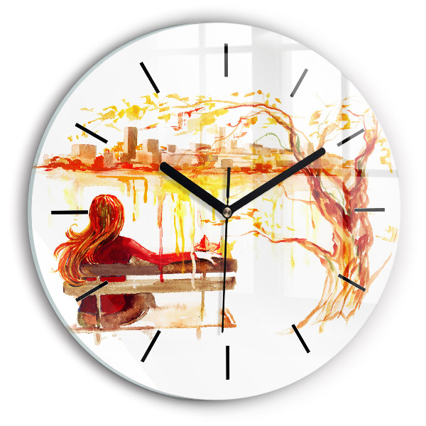 Round glass wall clock Autumn Landscape