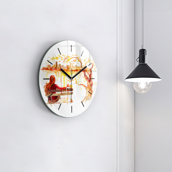 Round glass wall clock Autumn Landscape